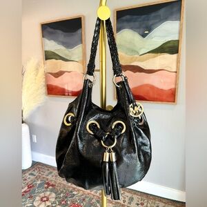 MICHAEL Michael Kors Braided Astor Grommet Black Patent Leather Bag